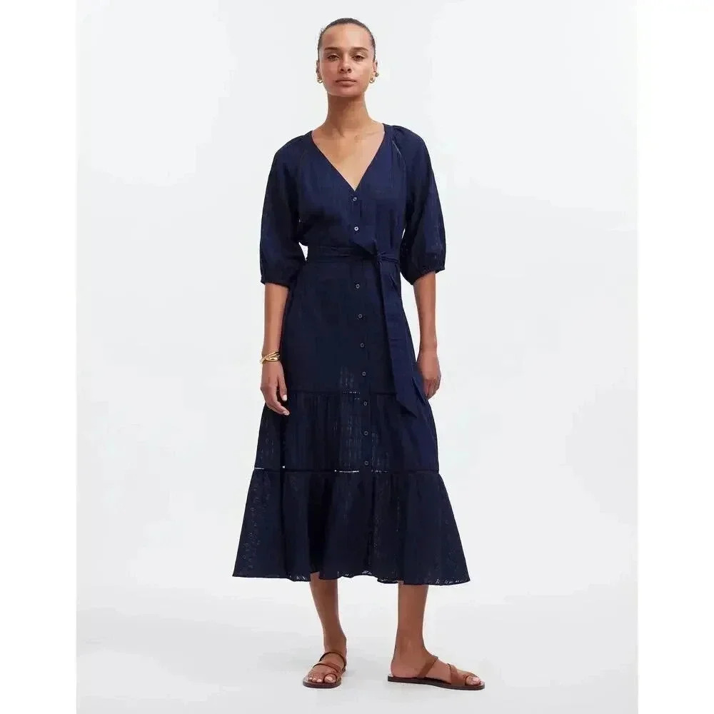Madewell Navy Blue Button-Front Midi Dress